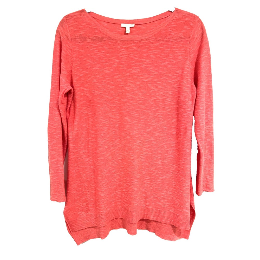 Eileen Fisher Organic Linen & Cotton‎ Blend Tunic Knit Top Sz XL Coral Crew Neck
